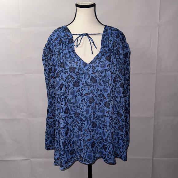 Old navy chiffon long sleeve smocked poet swing blue blouse women's size XL - Picture 6 of 8